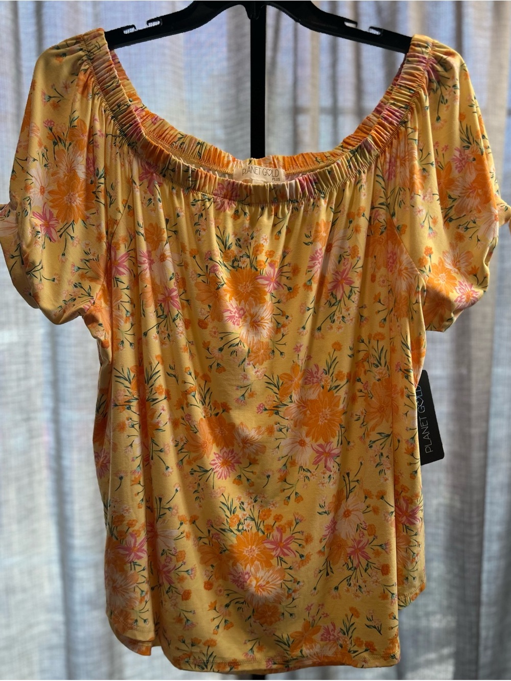 Planet Gold Yellow Floral Off-Shoulder Tunic